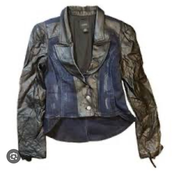 Guess Los Angelos NWT Vintage Biker Denim & Faux Leather Distressed Jacket Sz XL - Picture 1 of 12